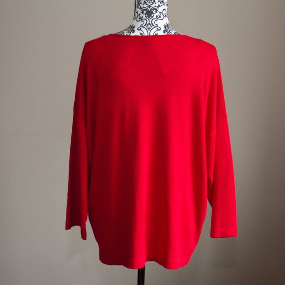 Calvin Klein 3/4 Sleeve Round Neck Dolman Sweater with Studd Sleeve - Red – XL - Picture 5 of 5